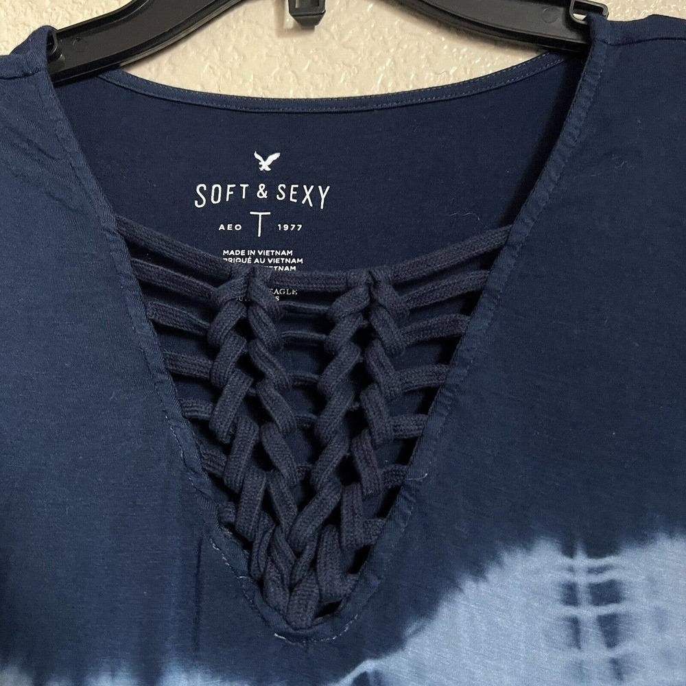 American Eagle Outfitters AEO Soft Sexy T-Shirt Blue Tie Dye Knots Long Slv Sz S - Picture 4 of 7